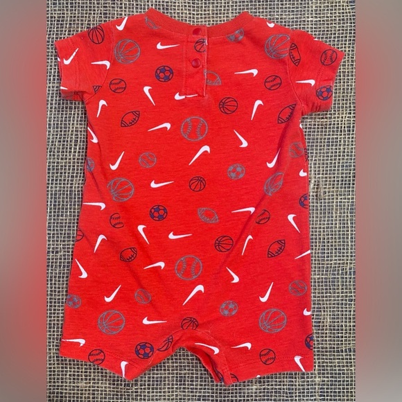 Nike Baby Red Romper w/Nike Swooshes & Sports Balls, Size 3 Months - Picture 2 of 4